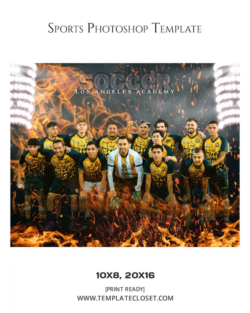 Soccer Senior Team Fire Effect Print Ready Sport Photoshop Template