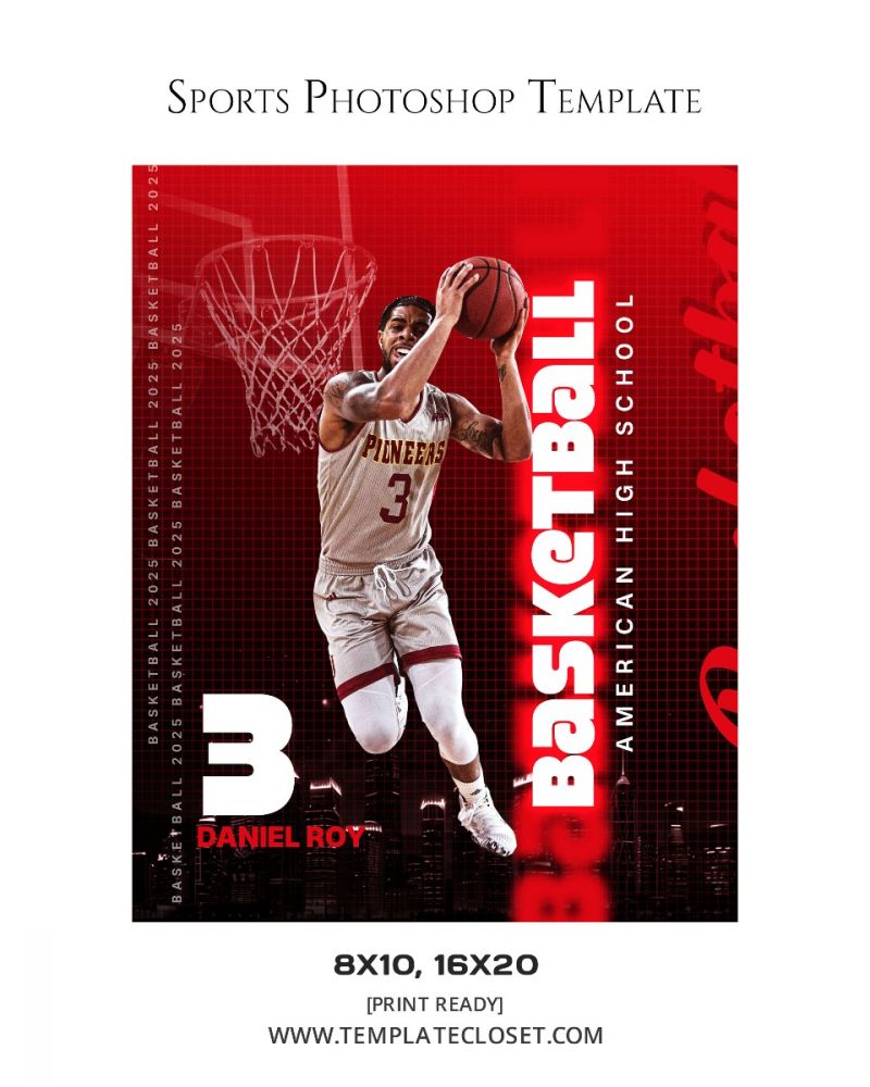 Basketball American High School Print Ready Sport Photography Template