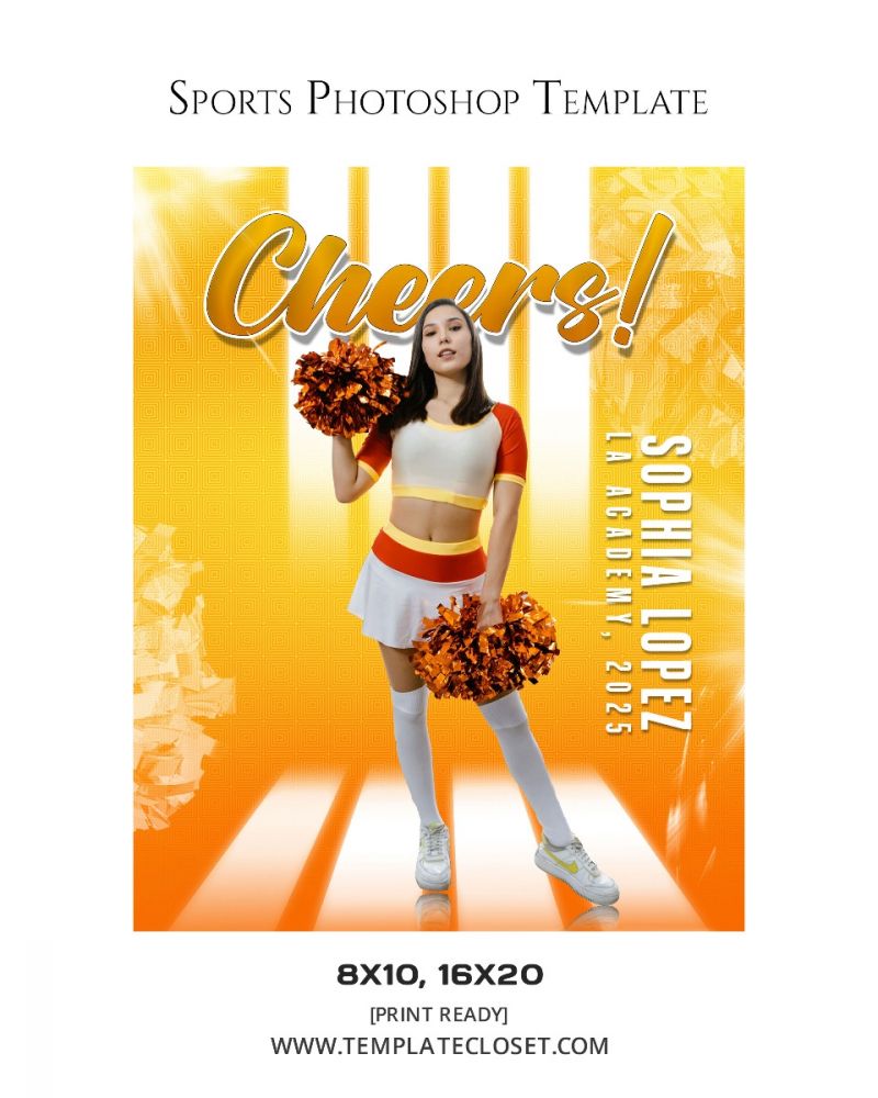 Cheerleader Orange Themed Effect Sport Photography Template