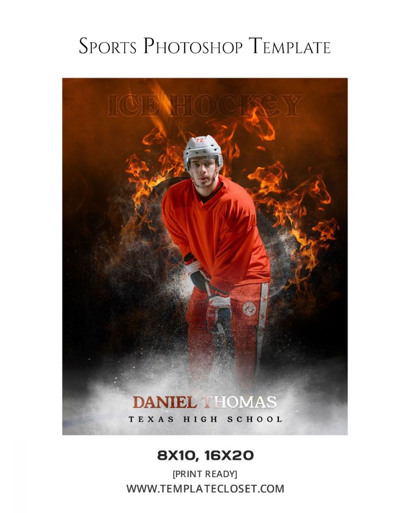 Daniel Thomas - Ice Hockey Senior Fire Effect Customized Sport Photography Poster