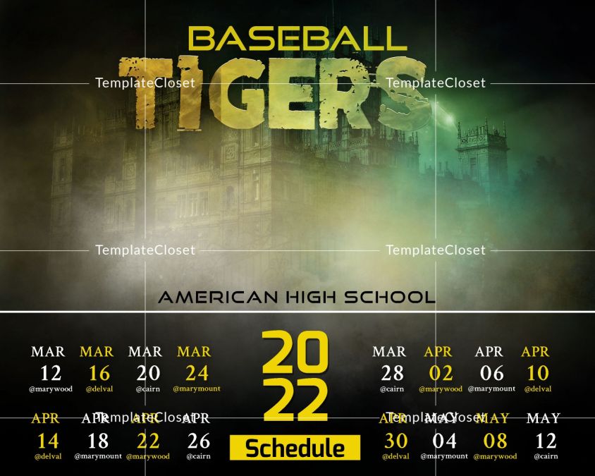 BaseballTigers-SportsScheduleCardTemplatePhotography@templatecloset.com