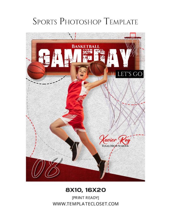 Basketball Print Ready Photoshop Layered Card